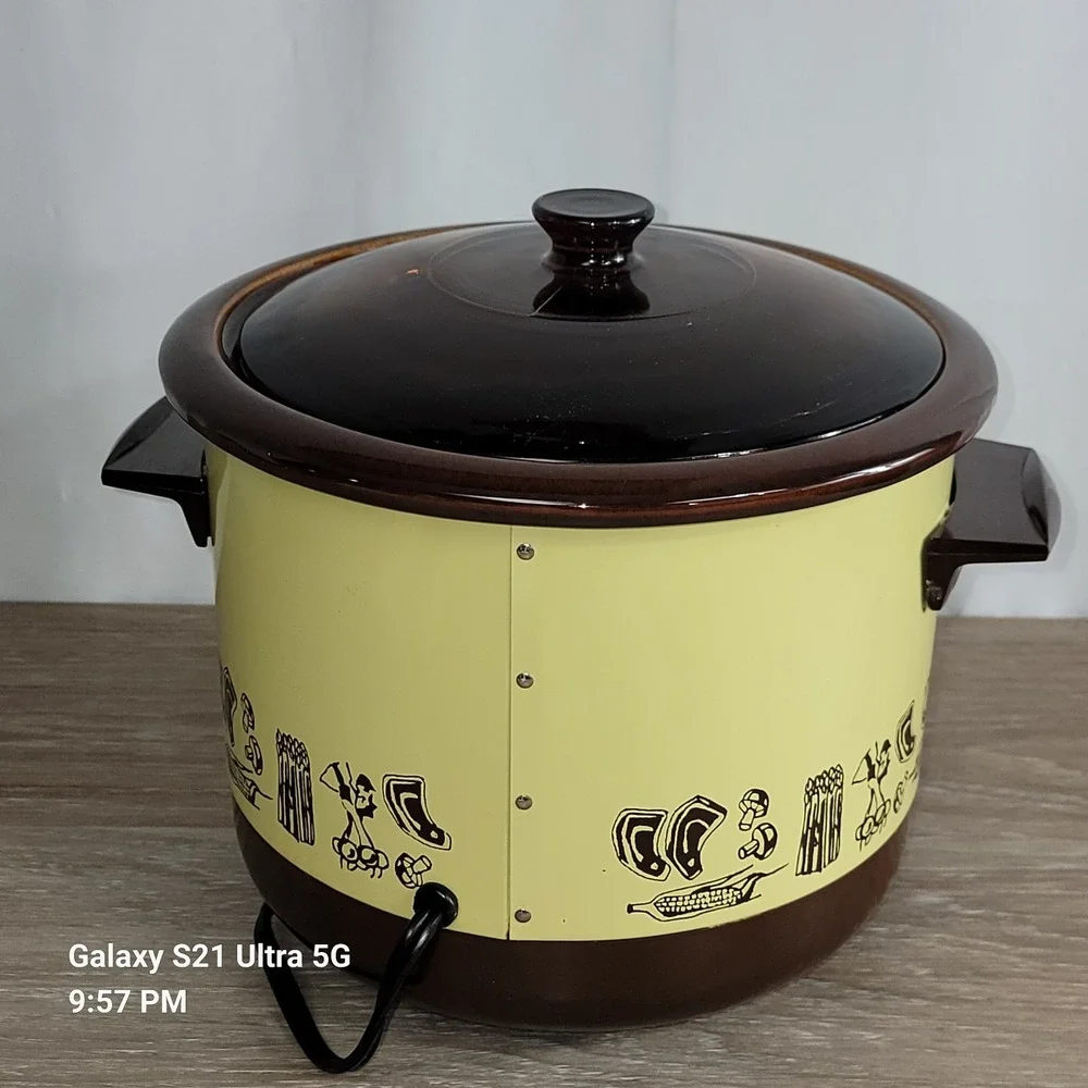 Vg Sunbeam Crockmaster 5 Quart Crock Pot Slow Cooker Amber Glass Lid Read